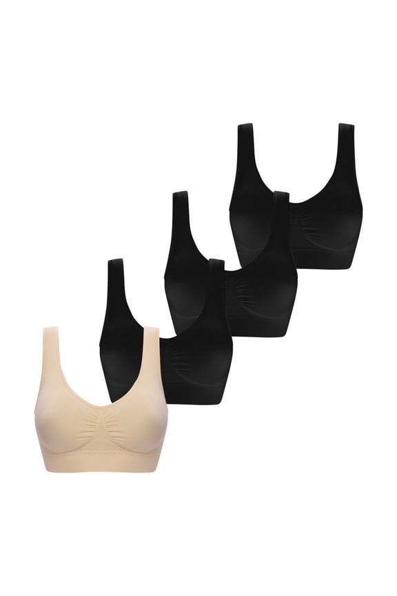 4 Pieces Bras for Women Comfort Workout Sports Bra Low Impact Athletic Sleep Bras Wireless Full Coverage Bra