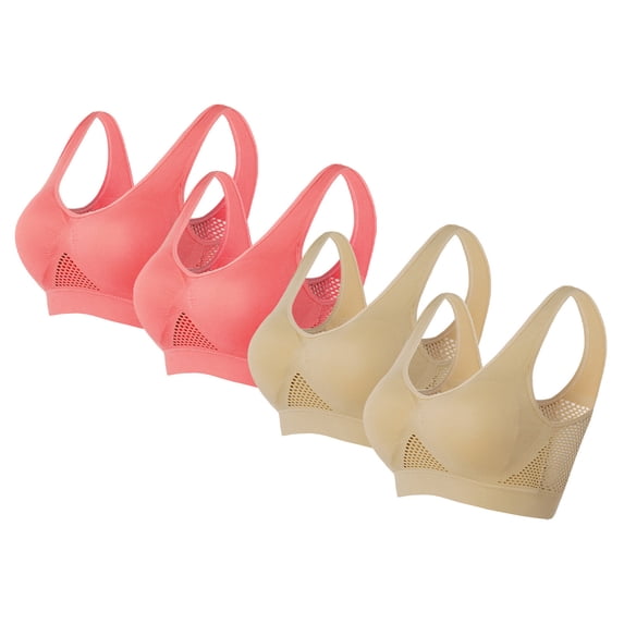 Yuzhih 4 Pieces Sports Bras for Women High Support Comfy Breathable Hollow Bra Plus Size No Underwire Underwear