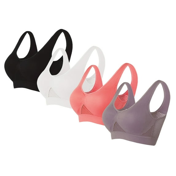 Yuzhih 4 Pieces Sports Bras for Women High Support Comfy Breathable Hollow Bra Plus Size No Underwire Underwear