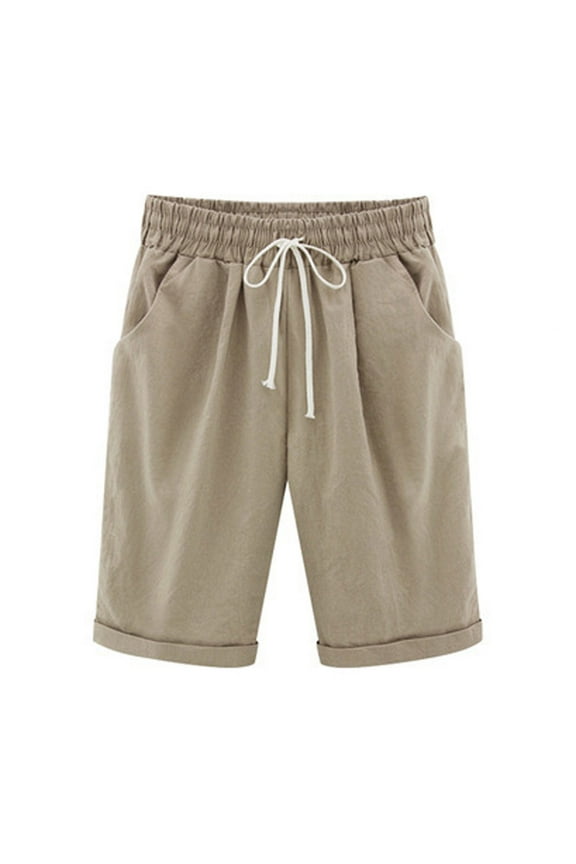 Bermuda Shorts for Women Knee Length Drawstring High Waist Shorts with Pockets Casual Beach Shorts