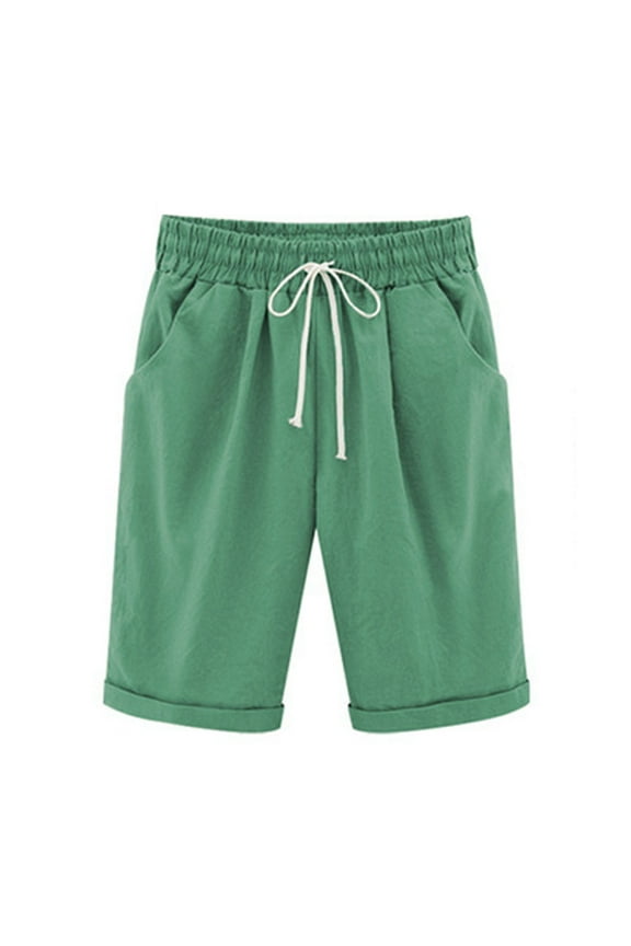 Bermuda Shorts for Women Knee Length Drawstring High Waist Shorts with Pockets Casual Beach Shorts