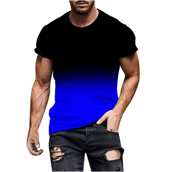 XuJwPNcy Big and Talls Shirts for Men Summer Short Sleeve Slim Round Neck Tee Fashion Gradient Color Beach Tops