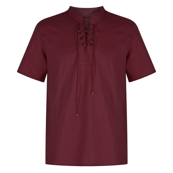 XuJwPNcy Big and Talls T Shirts for Men Summer Vintage Drawstring Short Sleeve Tops Casual Solid Comfy Shirt