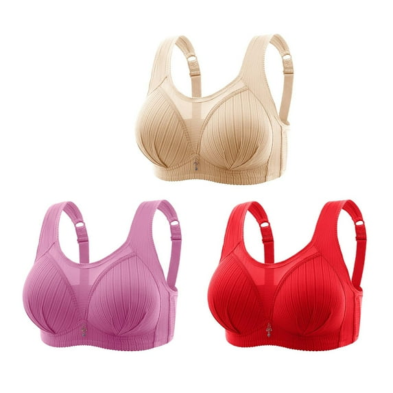 XuJwPNcy Bras for Women Comfortable Breathable Wireless Bra Adjustable Straps Full Coverage Everyday Bra 3 Pack