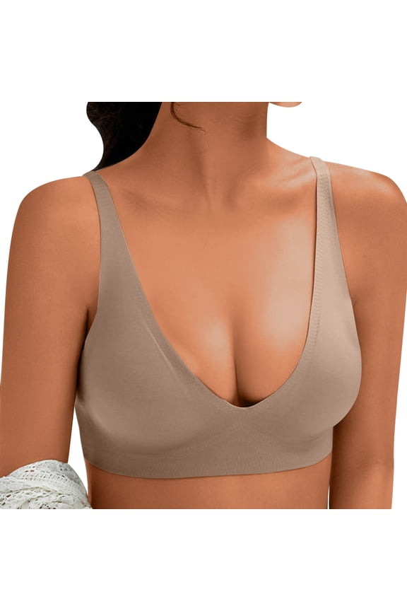 Bras for Women Deep V Neck Wireless Bralettes Seamless Push up Bras Adjustable Spaghetti Straps Padded T Shirt Bra