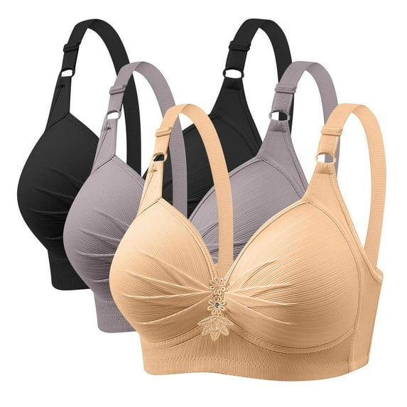 XuJwPNcy Plus Size Bra for Women Push up Wireless Bras Comfort Front Pleated T Shirt Bra Everyday Underwear 3 Pack