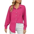 thumbnail image 1 of Yuzhih Button down Shirts for Women Casual Long Sleeve Shirt Textured Loose Collared V Neck Blouse Tops, 1 of 7