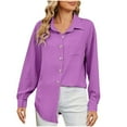 thumbnail image 1 of Yuzhih Button down Shirts for Women Casual Long Sleeve Shirt Textured Loose Collared V Neck Blouse Tops, 1 of 7