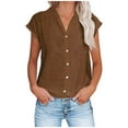 thumbnail image 1 of XuJwPNcy Button down Shirts for Women Cotton Linen Cap Sleeve Summer Tops V Neck Collared Work Blouses Loose Casual Clothing, 1 of 5