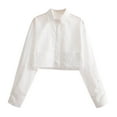 thumbnail image 1 of Yuzhih Button down Shirts for Women Long Sleeve Collared V Neck Cropped Tops with Pockets 2024 Trendy Blouse Tops, 1 of 4