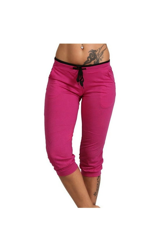 Capri Leggings for Women Soft Low Waist Drawstring Capri Sweatpants Workout Running Pants with Pockets