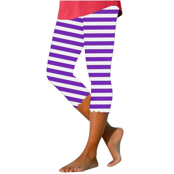 XuJwPNcy Capri Leggings for Women Striped Print Slim Soft Capris Summer Casual Comfy Cutout Capri Pants