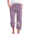 thumbnail image 1 of XuJwPNcy Capri Pants for Women Elastic High Waist Cotton Linen Pants Summer Drawstring Straight Wide Leg Lounge Capris, 1 of 5