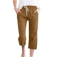 thumbnail image 1 of XuJwPNcy Capri Pants for Women Summer Stretch Cotton Linen Capris Casual Drawstring High Waisted Trousers, 1 of 5