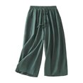 thumbnail image 1 of XuJwPNcy Capri Pants for Women Casual Cotton Linen Wide Leg Pants Elastic Waist Drawstring Capris with Pockets, 1 of 4