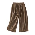 thumbnail image 1 of XuJwPNcy Capri Pants for Women Casual Cotton Linen Wide Leg Pants Elastic Waist Drawstring Capris with Pockets, 1 of 4