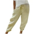 thumbnail image 1 of Yuzhih Capri Pants for Women Casual Drawstring Elastic Waist Capris Summer Vacation Roll up Long Trousers with Pockets, 1 of 5