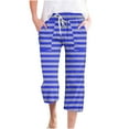 thumbnail image 1 of XuJwPNcy Capri Pants for Women Striped Print Drawstring Elastic Waist Capris Summer Casual Straight Leg Pant with Pockets, 1 of 4