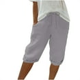 thumbnail image 1 of Yuzhih Capris Pants for Women Casual Summer Rolled Hem Drawstring Cotton Linen Trouser Pants, 1 of 6