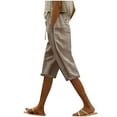 thumbnail image 1 of Yuzhih Capris Pants for Women Cotton Linen Casual Summer Straight Wide Leg Loose Drawstring Elastic Waist Cropped Trousers, 1 of 6
