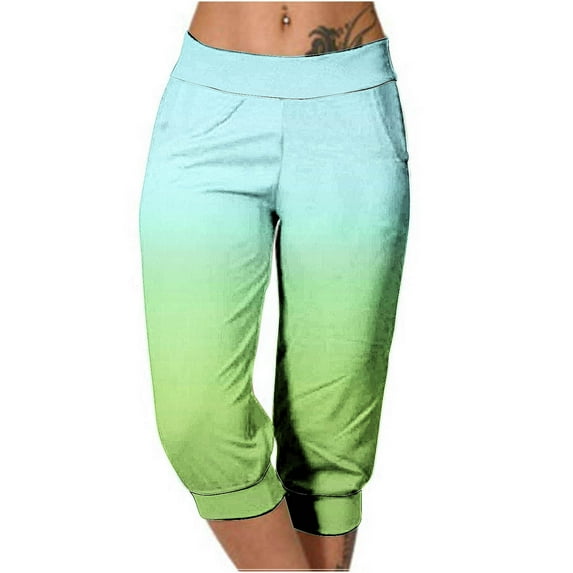 XuJwPNcy Capris Pants for Women Summer Casual Elastic Low Waisted Cropped Pants Lightweight Capris with Pockets