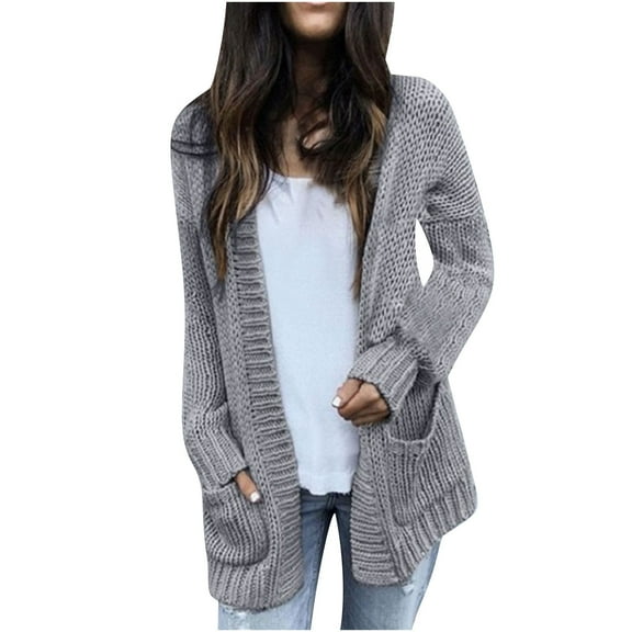 XuJwPNcy Cardigan Sweaters for Women Long Sleeve Crochet Open Front Casual Solid Fall Knitted Shirts