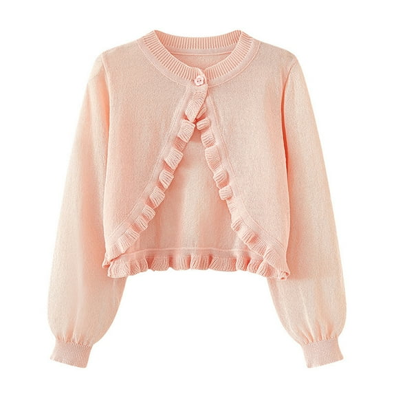 Yuzhih Cardigan for Girls Children Long Sleeve Solid Button Open Front Cropped Knit Sweater Tops Fall