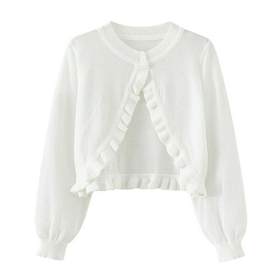 XuJwPNcy Cardigan for Girls Children Long Sleeve Solid Button Open Front Cropped Knit Sweater Tops Fall