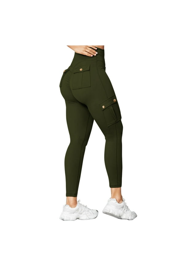 Women's Cargo Leggings Butt Lifting Yoga Leggings High Waist Running Pants Gym Tights with Pockets(Army Green,3X-Large)