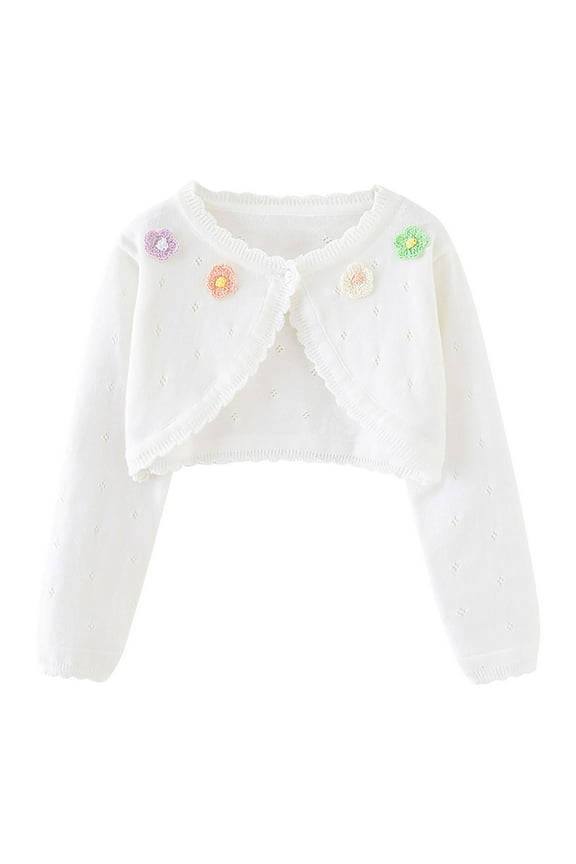 Children Cardigan Sweater Coat Long-Sleeve Round Neck Button down Open Front Toddler Girls Knit Cardigan