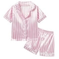 thumbnail image 1 of Yuzhih Children's 2 Piece Outfits Comfy Lapel Short Sleeve Buttons down Shirts Summer Lounge Wide Leg Shorts Striped Sets, 1 of 6