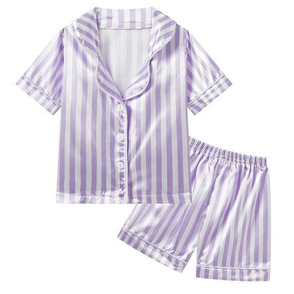 XuJwPNcy Children's 2 Piece Outfits Comfy Lapel Short Sleeve Buttons down Shirts Summer Lounge Wide Leg Shorts Striped Sets