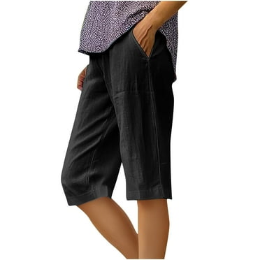 XuJwPNcy Cotton Linen Capris for Women Trendy High Waist Cropped Pant Trousers Casual Summer Wide Leg Capris