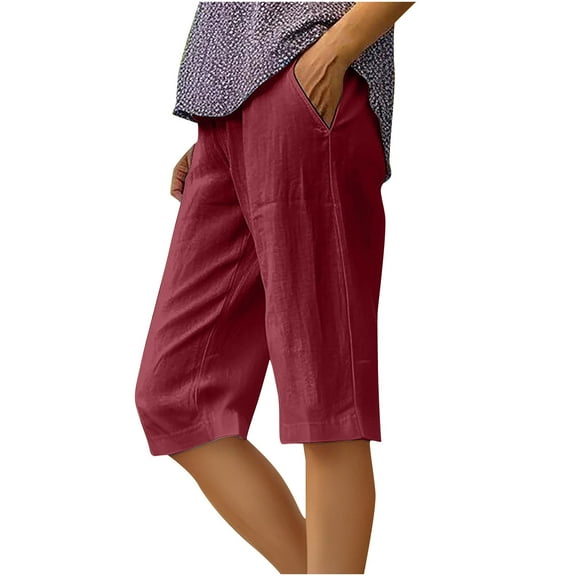 XuJwPNcy Cotton Linen Capris for Women Trendy High Waist Cropped Pant Trousers Casual Summer Wide Leg Capris