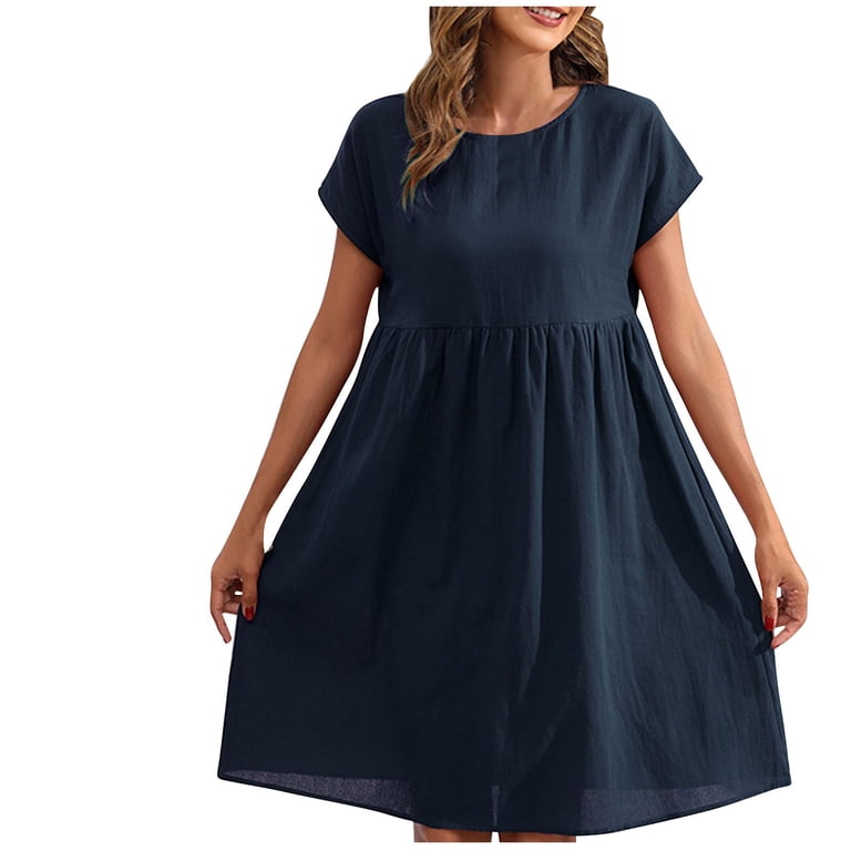 cfhntfmh Cotton Linen Dresses for Women Short Sleeve Round Neck Summer A Line Dresses Casual Baggy Sundress - Walmart.com cfhntfmh Cotton Linen Dresses for Women Short Sleeve Round Neck Summer A Line Dresses Casual Baggy Sundress - Walmart.com