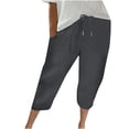 thumbnail image 1 of Yuzhih Cotton Linen Pants Women Loose Drawstring Elastic Waist Capri Pants Summer Vacation Roll up Lounge Pants with Pockets, 1 of 6