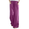 thumbnail image 1 of XuJwPNcy Cotton Linen Pants Women Summer Loose Wide Leg Trousers Elastic Waist Drawstring Lounge Pants with Pockets, 1 of 5