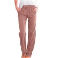 thumbnail image 1 of XuJwPNcy Cotton Linen Pants for Women Casual Drawstring Elastic Waist Trousers with Pockets Lounge Fashion Vacation Clothing, 1 of 5