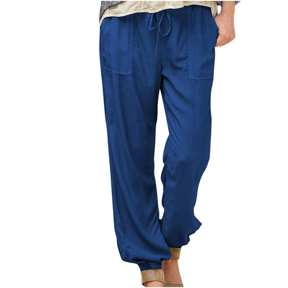 XuJwPNcy Cotton Linen Pants for Women Loose Drawstring Lightweight Trousers Summer Cinch Bottom Casual Pants with Pockets