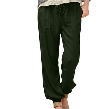Yuzhih Cotton Linen Pants for Women Loose Drawstring Lightweight Trousers Summer Cinch Bottom Casual Pants with Pockets