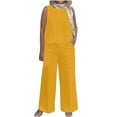 thumbnail image 1 of XuJwPNcy Cotton Linen Set for Women Sleeveless Crewneck Tamk Top and Wide Leg Pants 2 Piece Outfits Plus Size Lounge Set, 1 of 6