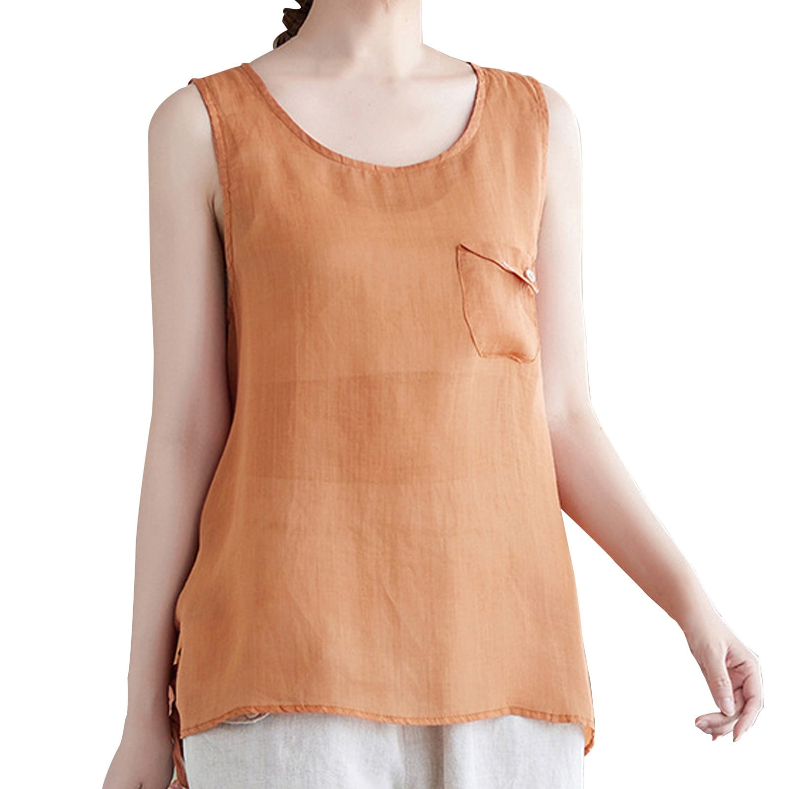 Front Pockets Plain Linen Baggy Summer Top main image 0