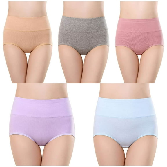 XuJwPNcy Cotton Underwear for Women Plus Size Soft Underpants High Waist Breathable Briefs Stretch Panties 5 Pack