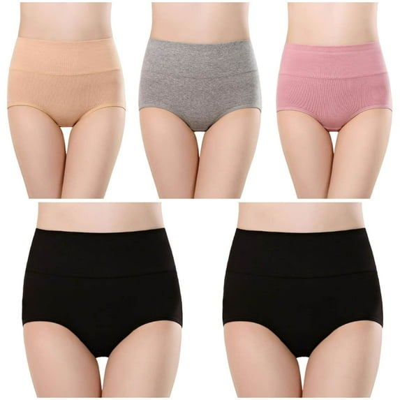 XuJwPNcy Cotton Underwear for Women Plus Size Soft Underpants High Waist Breathable Briefs Stretch Panties 5 Pack