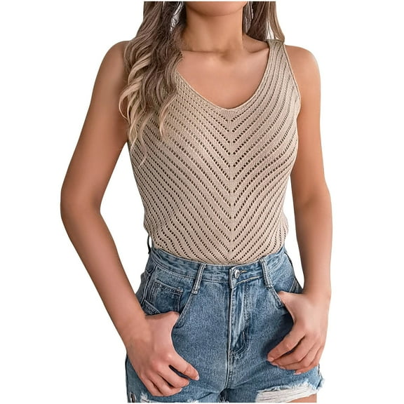 XuJwPNcy Crochet Knit Tank Tops for Women Casual Scoop Neck Sleeveless Sweater Shirts Baggy Cutout Sweater Vest