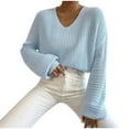 thumbnail image 1 of Yuzhih Cropped Sweater for Women V Neck Lantern Sleeve Oversized Knitted Pullover 2024 Fall Sweaters Tops, 1 of 6