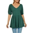 thumbnail image 1 of Yuzhih Cute Tops for Women Short Sleeve V Neck Pleated Peplum Tops Solid Color Casual Flowy Babydoll Shirts Loose Blouses Womens Clothes, 1 of 5