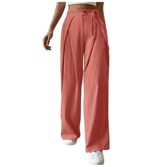 Yuzhih Dress Pants Women Trendy 2024 High Waist Straight Wide Leg Pants Pleated Tied Casual Work Trousers