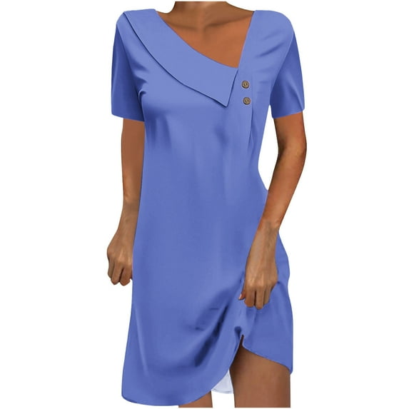 XuJwPNcy Dresses for Women Casual Solid Irregular V Neck Dress Fashion Comfy Lightweight Short Sleeve Dress