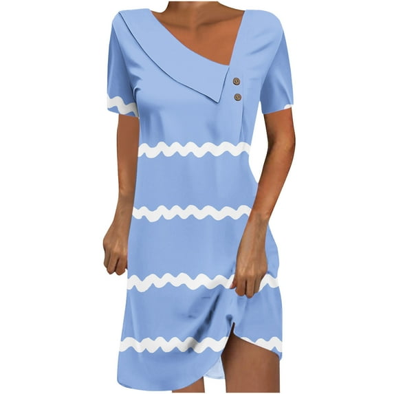 XuJwPNcy Dresses for Women Casual Solid Irregular V Neck Dress Fashion Comfy Lightweight Short Sleeve Dress